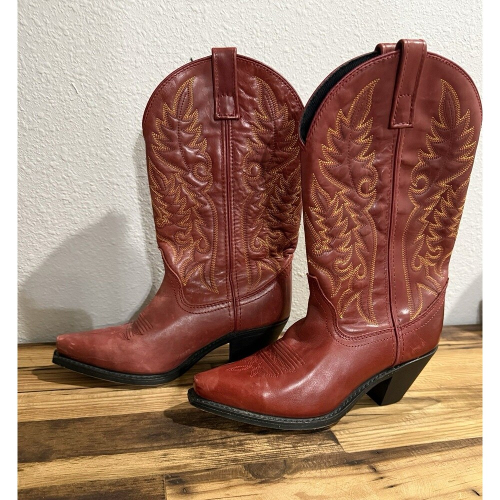 Laredo 51055 Madison Red Western Cowgirl Boots Women's Size 7 W Yellow Flames
